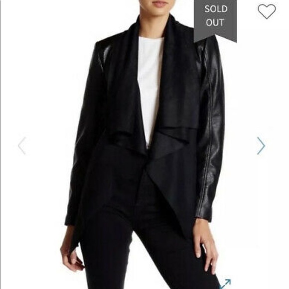 blanc noir Jackets & Blazers - Faux Leather Jacket with Suede Drape Front